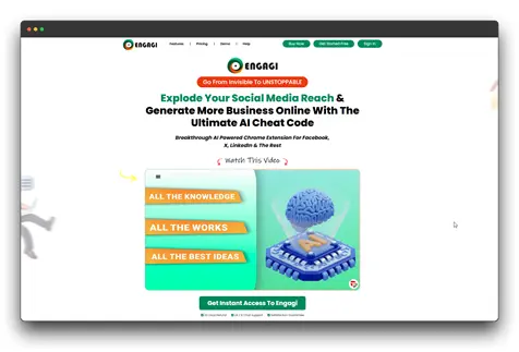 "Engagi, an AI tool for social media management, is advertised on this webpage. It claims to "explode your social media reach" using AI. This highlights the use of AI tools for social media management.