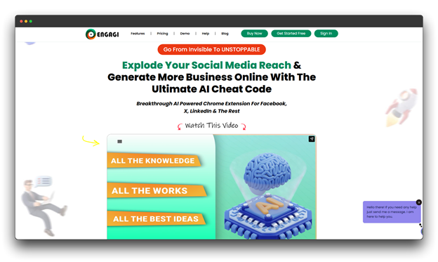 Engagi Homepage: The Engagi website interface promoting an "AI Powered Chrome Extension" for Facebook and LinkedIn to explode social media reach, representing a modern choice for Best Comment Systems: Comment systems. Best Comment Systems: Comment systems Best Comment System Tools