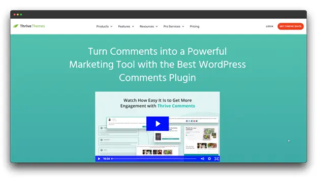 Thrive Comments Marketing Page: A promotional screenshot for Thrive Comments by Thrive Themes, focused on turning comments into a powerful marketing tool, a specialized option for Best Comment Systems: Comment systems. Best Comment Systems: Comment systems